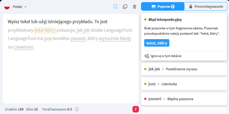 Korekta w aplikacji LanguageTool