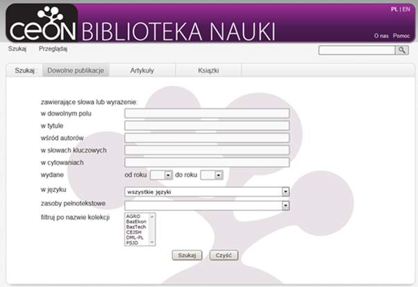 Z rzut ekranu – strona główna serwisu Biblioteka Nauki