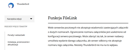 Zrzut ekranu –temat pomocy dotyczący funkcji FileLink