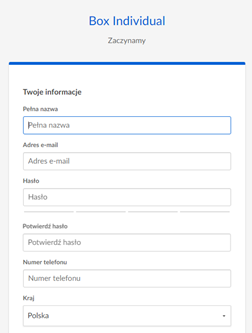 Zrzut ekranu – formularz rejestracyjny w serwisie Box