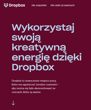 Zrzut ekranu – strona logowania do serwisu Dropbox