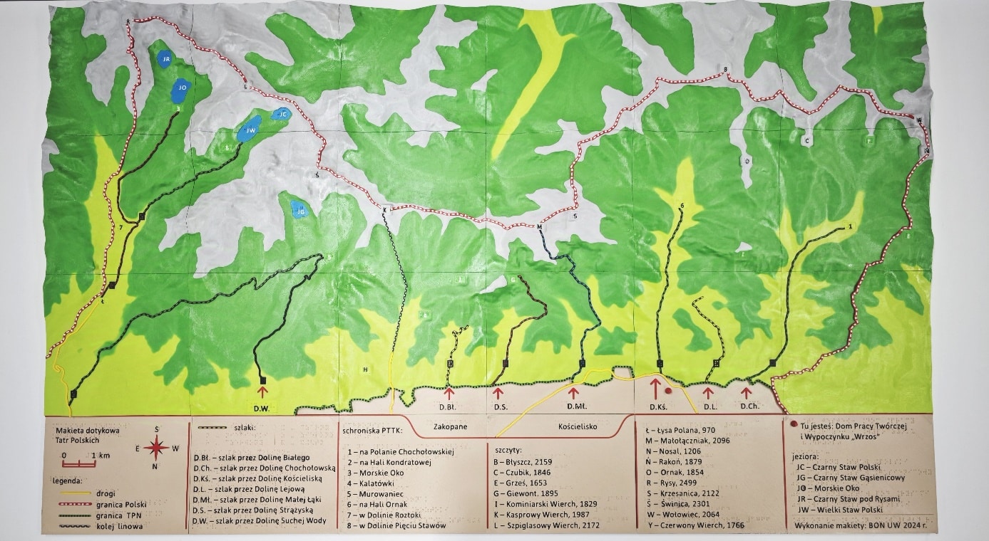 Makieta dotykowa Tatr Polskich - widok z góry